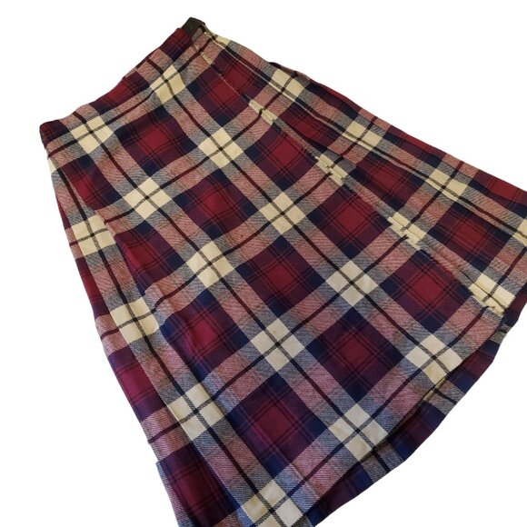 Vintage British Guard Wrap Plaid Skirt Leather Buckles Pleated Uniform Preppy - Picture 1 of 7